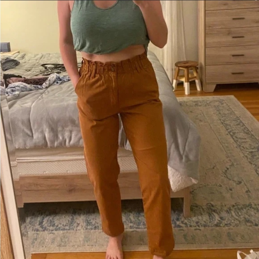 A New Day Orange Brown Chinos Paper Bag High-Waisted Pants Size Small